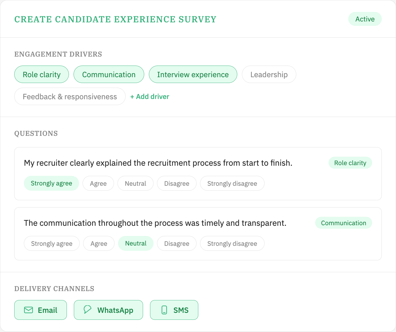 CultureMonkey candidate experience survey customization — stage builder and driver configuration